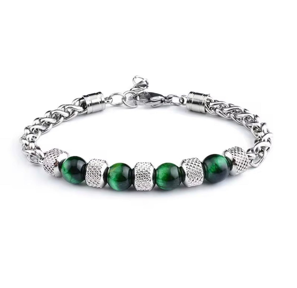 Women’s Stainless Steel Tiger Eye Bead Bracelet