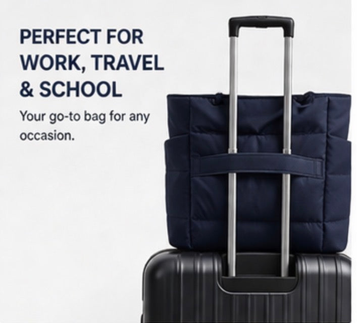 Padded Laptop Tote Bag – 15.6” Quilted Work & Travel Bag (Black & Navy)
