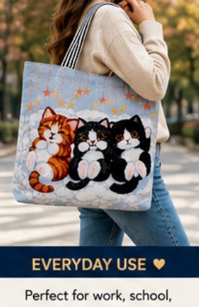 Cute Kitten Tote Bag with Zipper