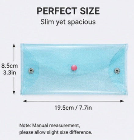Glitter PVC Envelope Pouch, Transparent Snap Closure Pencil Case, Waterproof Cosmetic & Makeup Bag, Cash Envelope Wallet, Travel Organizer for Pens, Receipts & Accessories