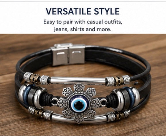 Vintage Evil Eye Leather Bracelet