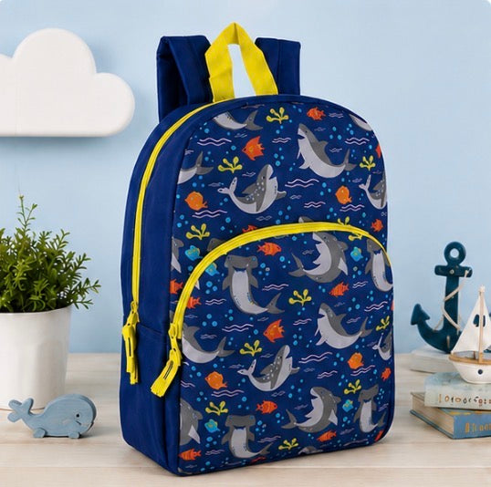 Shark Day Bag – Lightweight Everyday Backpack, Blue Ocean Print
