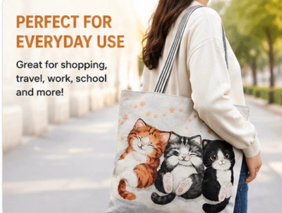 Cute Kitten Tote Bag with Zipper