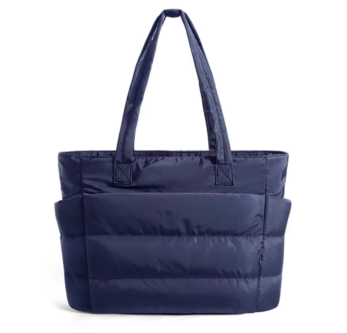 Padded Laptop Tote Bag – 15.6” Quilted Work & Travel Bag (Black & Navy)