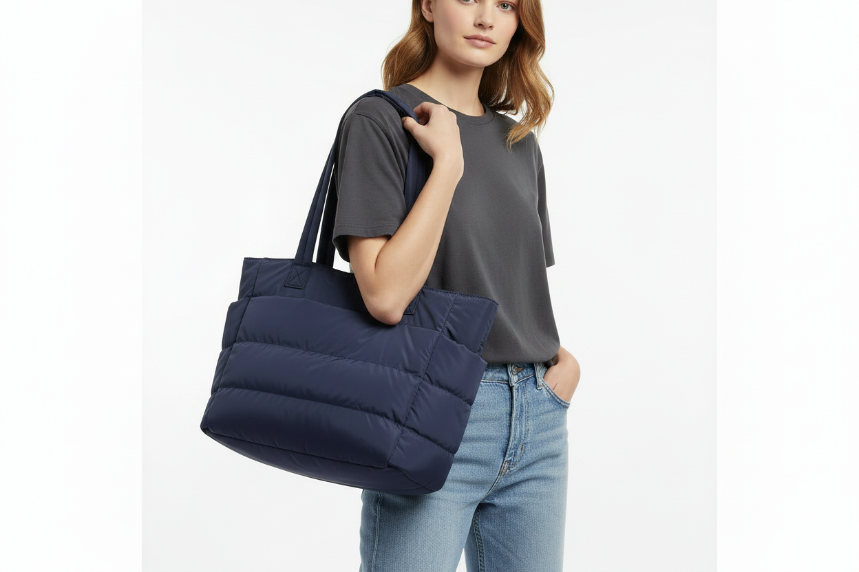 Padded Laptop Tote Bag – 15.6” Quilted Work & Travel Bag (Black & Navy)