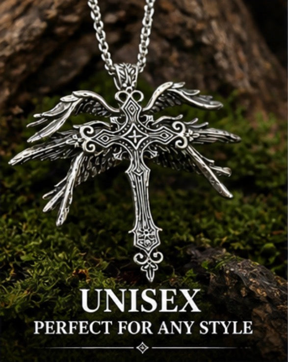 Vintage Gothic Silver Angel wing Pendant Chain