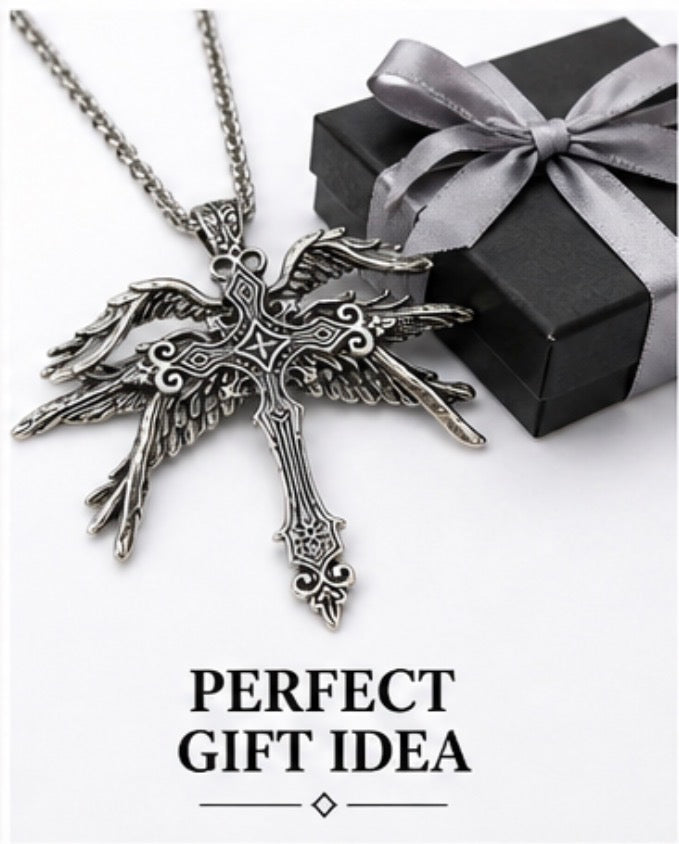 Vintage Gothic Silver Angel wing Pendant Chain