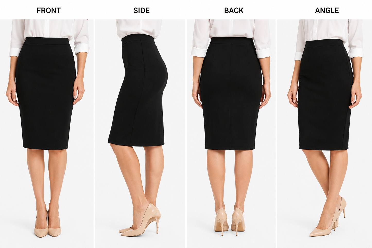 Women’s High Waist Pencil Skirt – Stretch Knee Length Business Casual Pull-On Midi Skirt for Office, Work & Everyday Wear