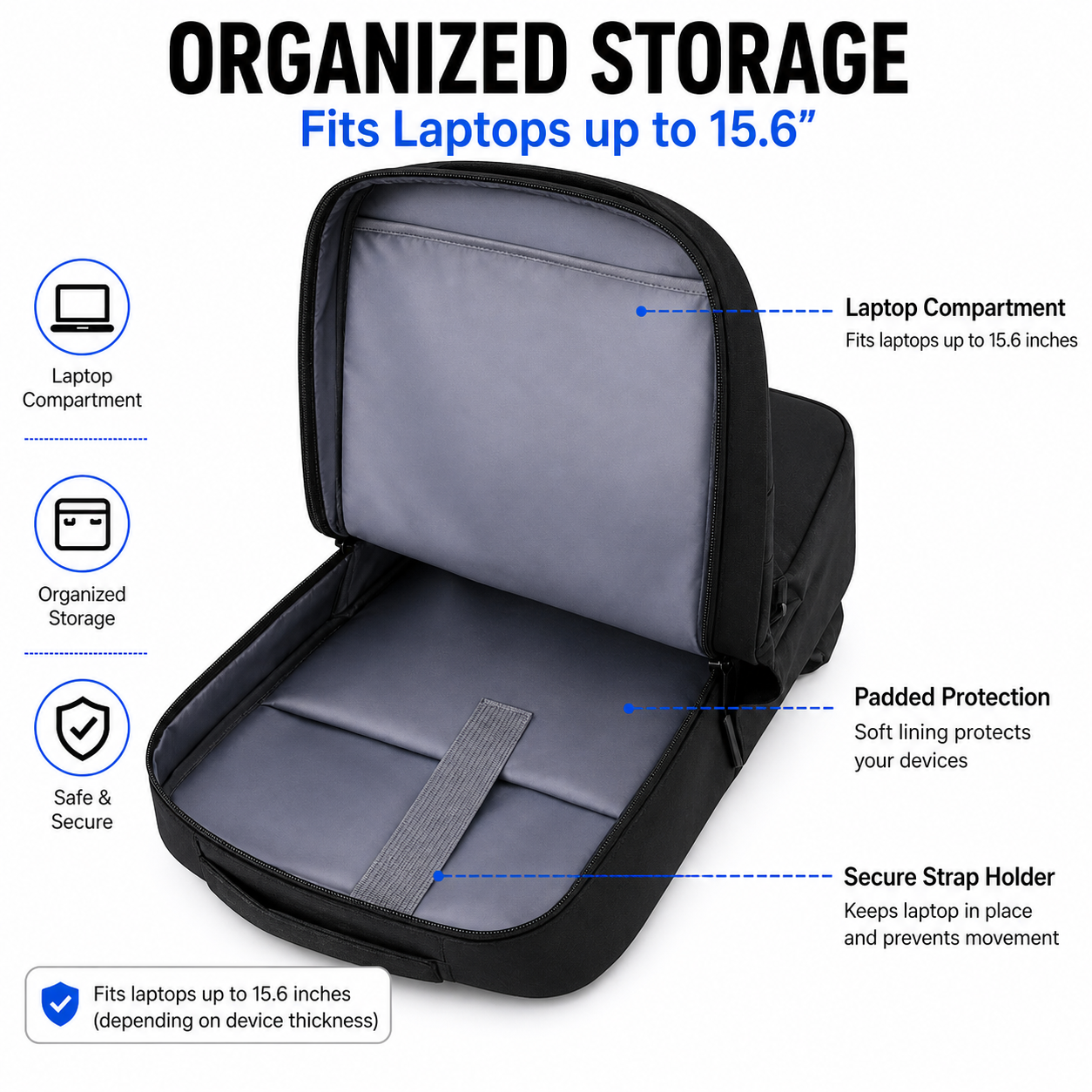 Minimalist Laptop Backpack with USB Port – Slim Travel Bag with Multiple Pockets, Fits Laptops up to 15.6”, Water-Resistant