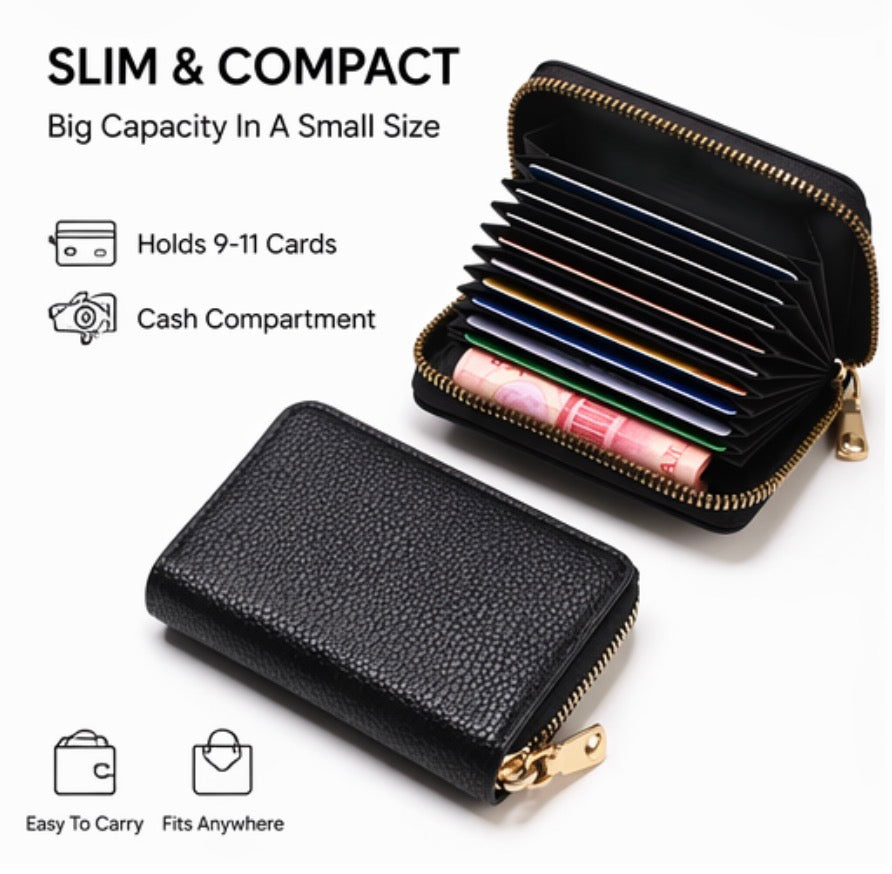 RFID Blocking Zipper Card Holder Wallet – Slim Compact Organizer