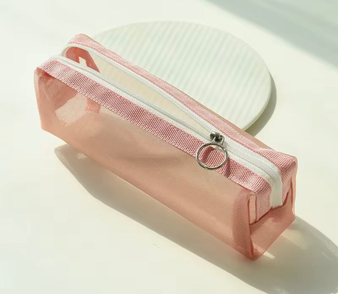 (2 pack )Transparent Mesh Pencil Case