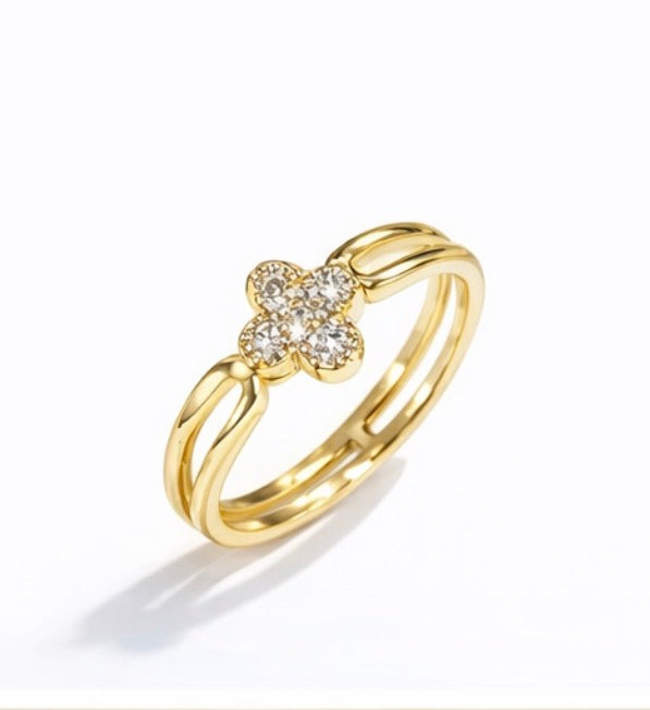 Elegant Clover Crystal Ring (Size 8) | Gold & Silver Finish