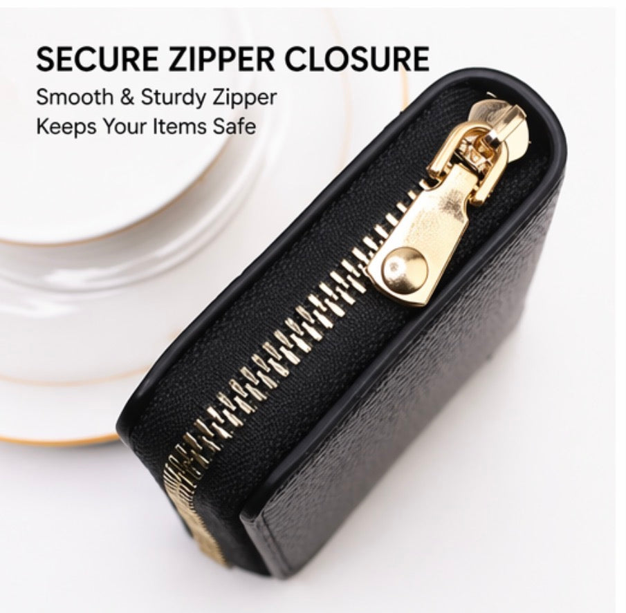 RFID Blocking Zipper Card Holder Wallet – Slim Compact Organizer