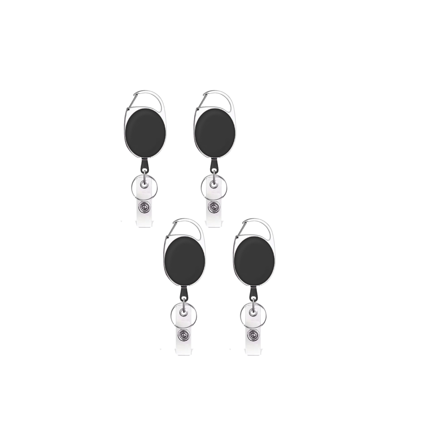 Retractable Badge Holder with Carabiner Clip, Heavy Duty Metal, 4-Pack, Black