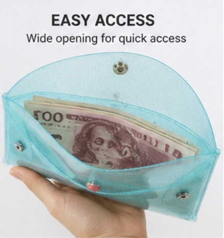 Glitter PVC Envelope Pouch, Transparent Snap Closure Pencil Case, Waterproof Cosmetic & Makeup Bag, Cash Envelope Wallet, Travel Organizer for Pens, Receipts & Accessories