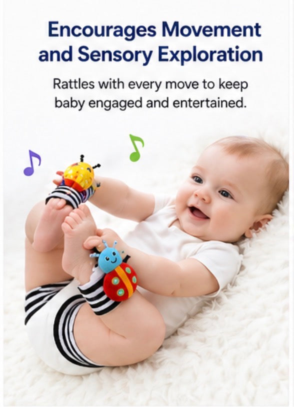 Baby Rattle Socks Wrist & Foot Toys Set Soft Infant Sensory Toy