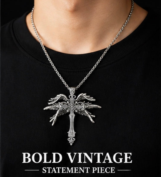 Vintage Gothic Silver Angel wing Pendant Chain