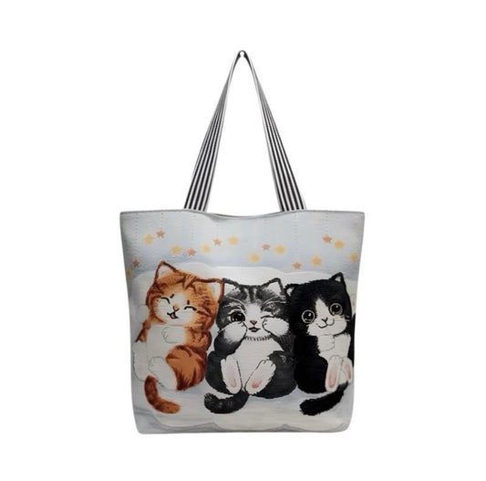 Cute Kitten Tote Bag with Zipper