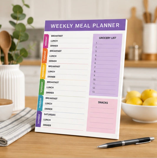 Weekly Meal Planner Notepad with Grocery List & Snacks Section – Compact Meal Prep Planner Pad for Home Care, Seniors, Families & Healthy Eating Organizations