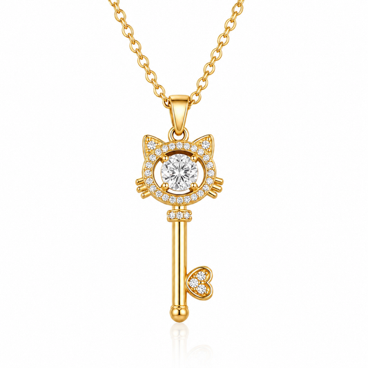 Cute Cat Key Pendant Necklace for Women