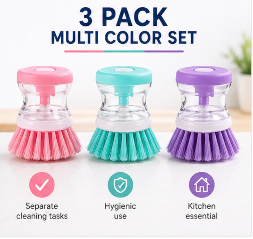 3 Pack Dish Brush with Soap Dispenser