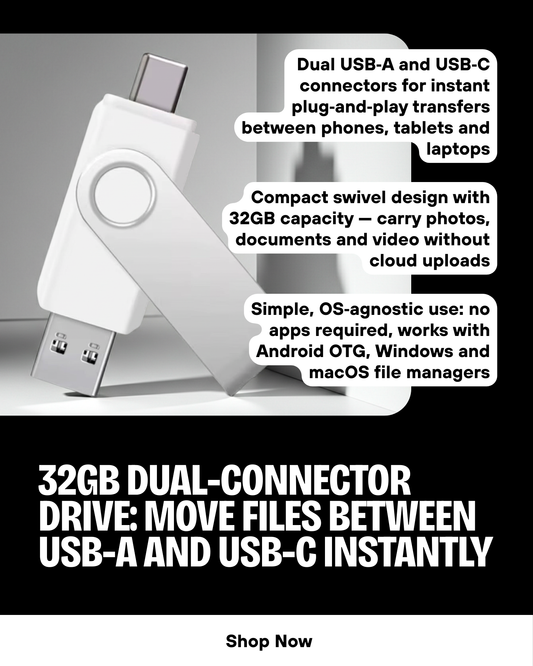 USB and Type C Drive 32 GB White Portable Flash Memory Stick with Dual Connectivity for Easy Data Transfer