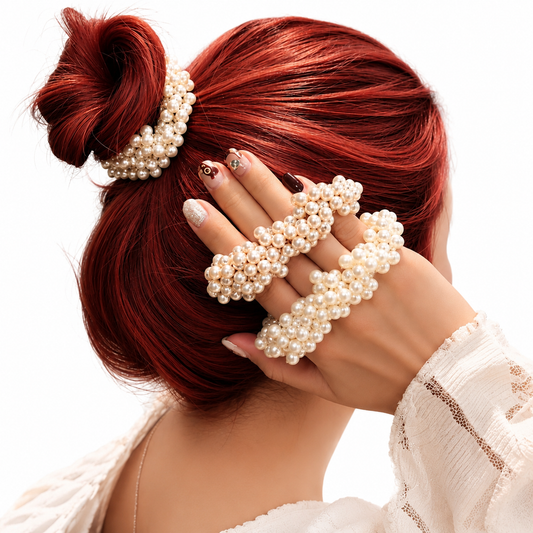 Pearl Hair Ties for Women, 3 Pack Faux Pearl Elastic Hair Ban