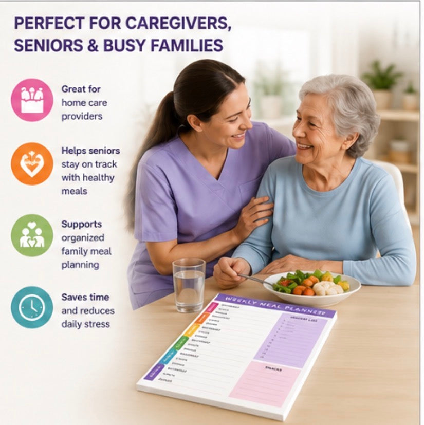 Weekly Meal Planner Notepad with Grocery List & Snacks Section – Compact Meal Prep Planner Pad for Home Care, Seniors, Families & Healthy Eating Organizations