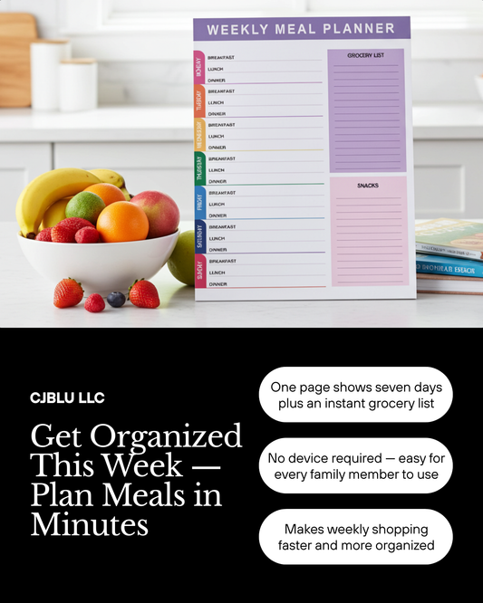 Weekly Meal Planner Notepad with Grocery List, 7 Days Breakfast Lunch Dinner Schedule, Snacks Section, Purple