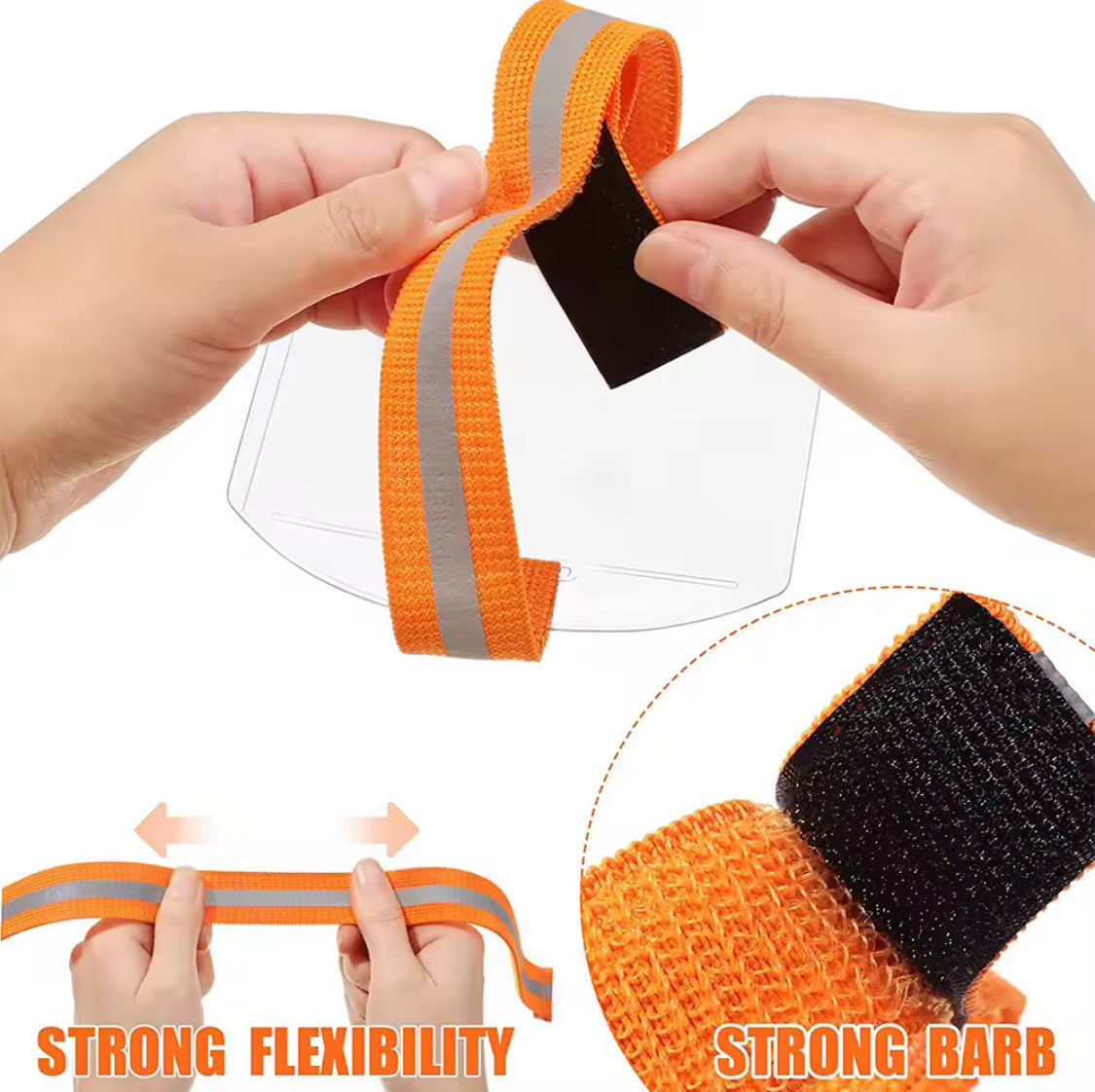 Arm Badge Holder 2 Pack 37cm 14 6inch Reflective Orange Velcro Strap for Security and Identification