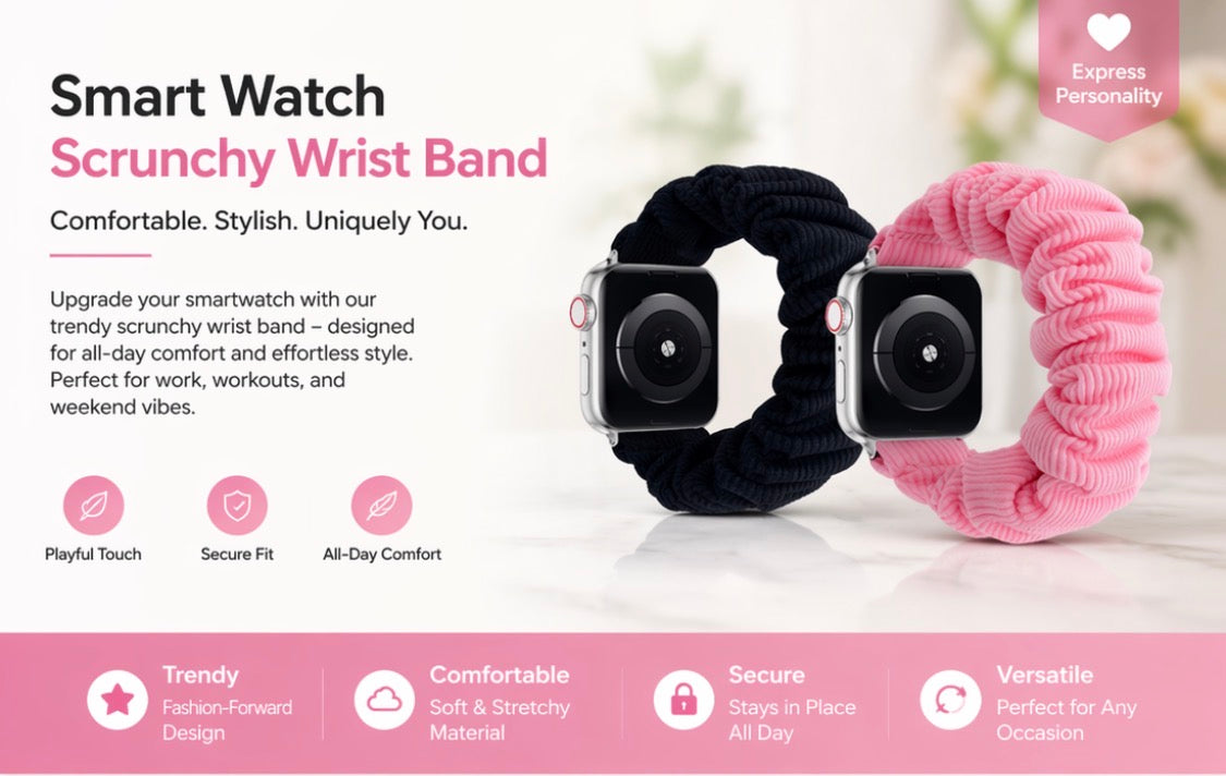 Watch â€“ Soft Stretchy Fabric Wrist Strap â€“ Comfortable, Secure Fit â€“ Cute Stylish Watch Band for Women (Black, Pink)