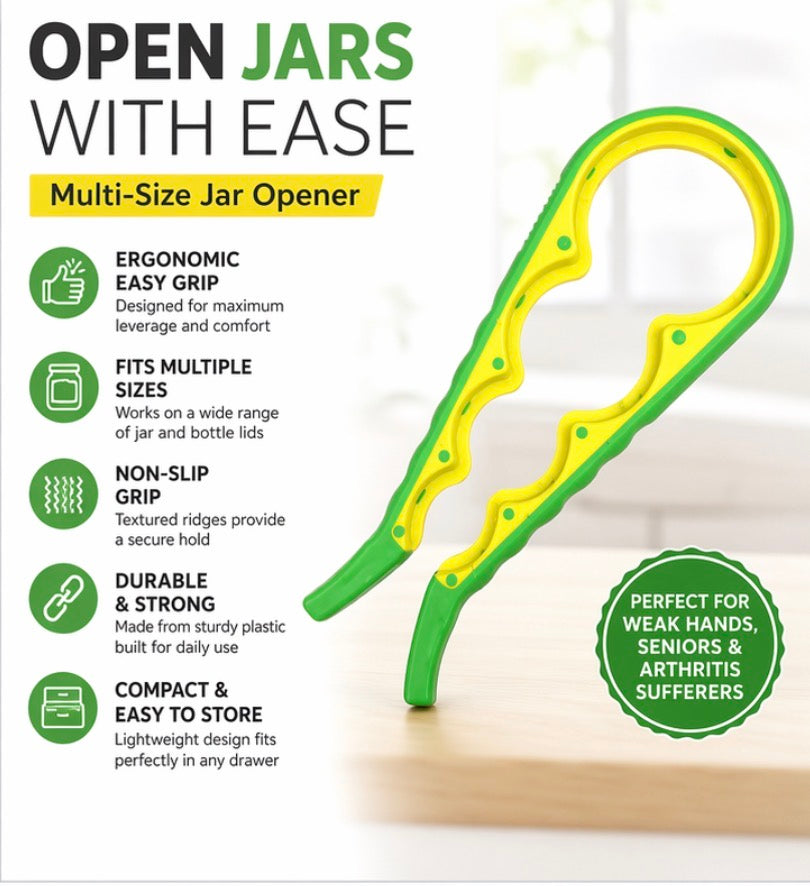 Plastic Jar Opener, Easy Grip Design, Green and Yellow