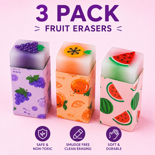 3 - Pack Fruit-Themed Mini Erasers