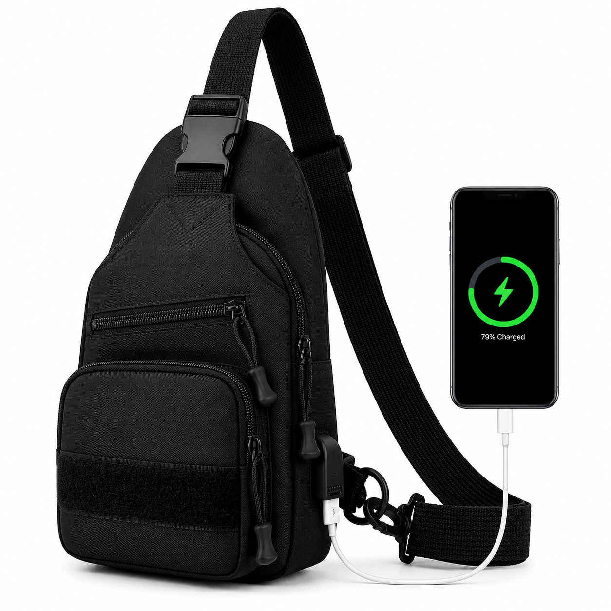 Men’s Sling Bag with USB Charging Port, Lightweight Crossbody Chest Bag, Water-Resistant Outdoor Daypack for Travel, Hiking, Work & Everyday Carry