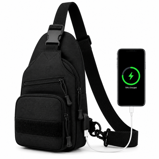 Men’s Sling Bag with USB Charging Port, Lightweight Crossbody Chest Bag, Water-Resistant Outdoor Daypack for Travel, Hiking, Work & Everyday Carry