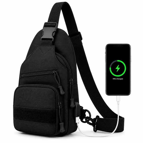Men’s Sling Bag with USB Charging Port, Lightweight Crossbody Chest Bag, Water-Resistant Outdoor Daypack for Travel, Hiking, Work & Everyday Carry