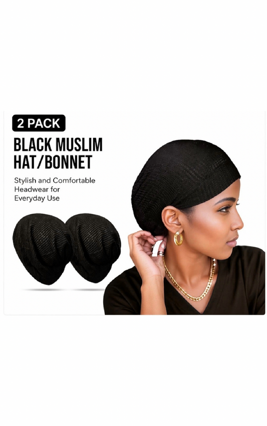 2 Pack Black Stretch Bonnet Cap for Women