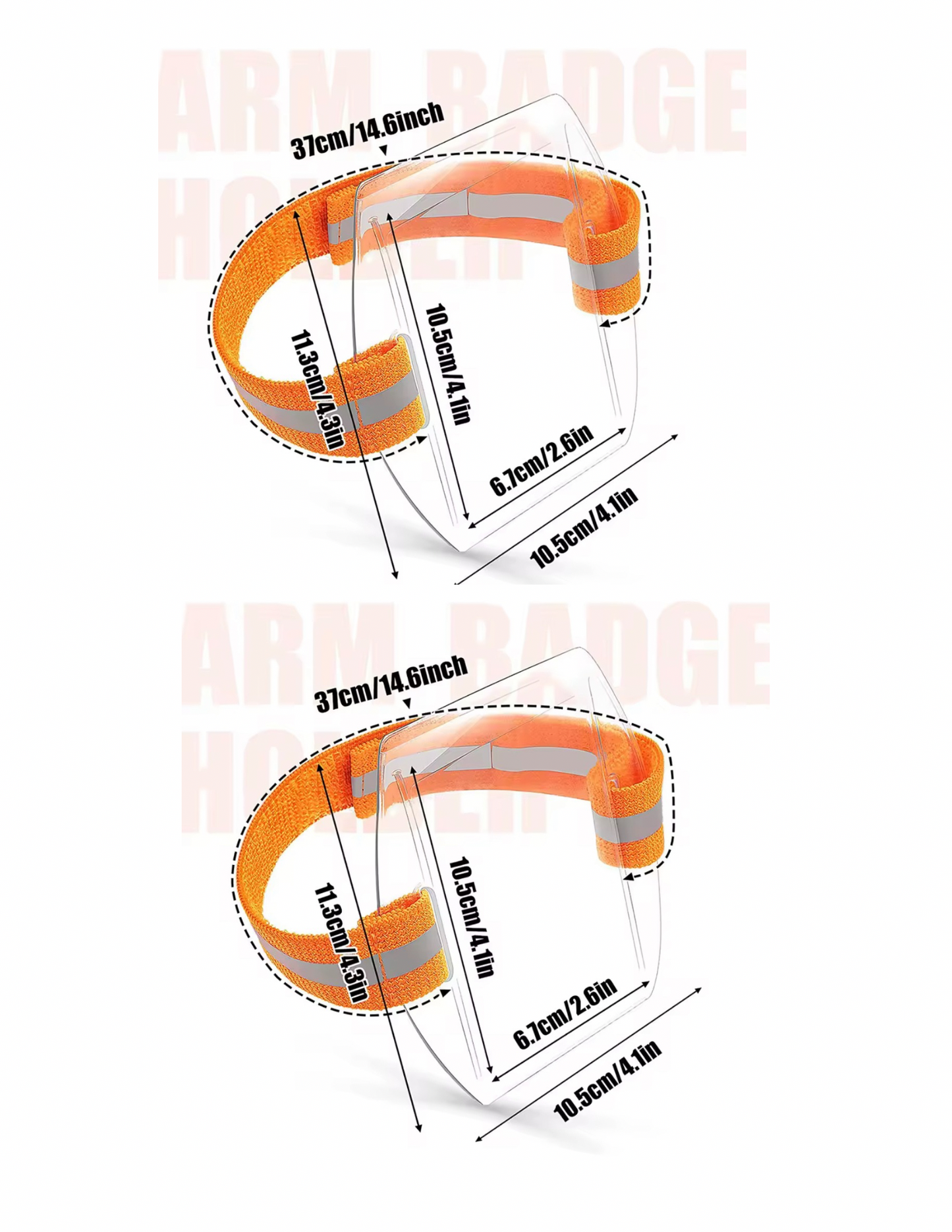 Arm Badge Holder 2 Pack 37cm 14 6inch Reflective Orange Velcro Strap for Security and Identification