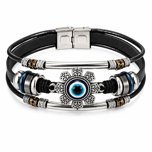 Vintage Evil Eye Leather Bracelet