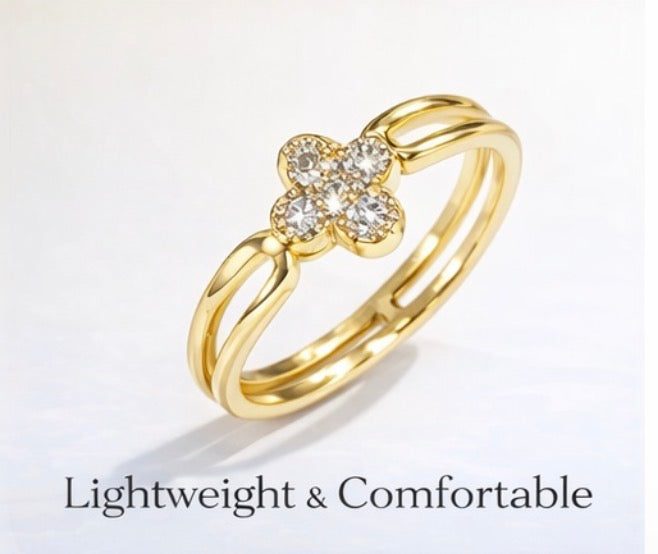 Elegant Clover Crystal Ring (Size 8) | Gold & Silver Finish