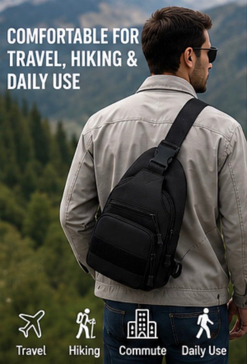 Men’s Sling Bag with USB Charging Port, Lightweight Crossbody Chest Bag, Water-Resistant Outdoor Daypack for Travel, Hiking, Work & Everyday Carry