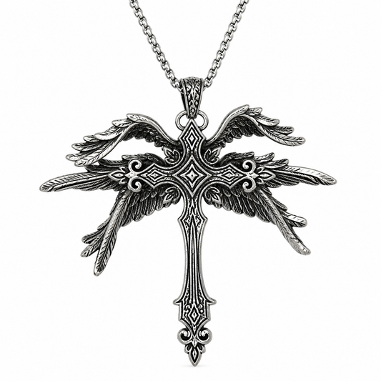 Vintage Gothic Silver Angel wing Pendant Chain