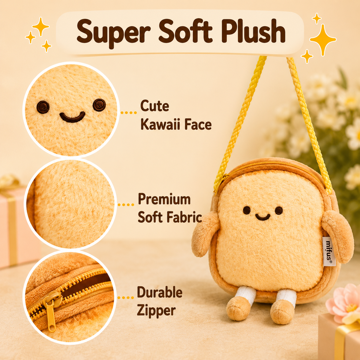 Bread shaped 🍞 Crossbody Bag, Cute Plush Toast Purse for Kids & Teens, Soft Lightweight