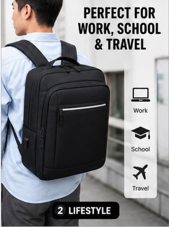 Minimalist Laptop Backpack with USB Port – Slim Travel Bag with Multiple Pockets, Fits Laptops up to 15.6”, Water-Resistant