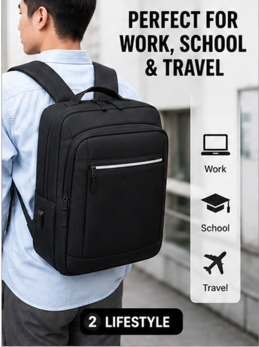 Minimalist Laptop Backpack with USB Port – Slim Travel Bag with Multiple Pockets, Fits Laptops up to 15.6”, Water-Resistant