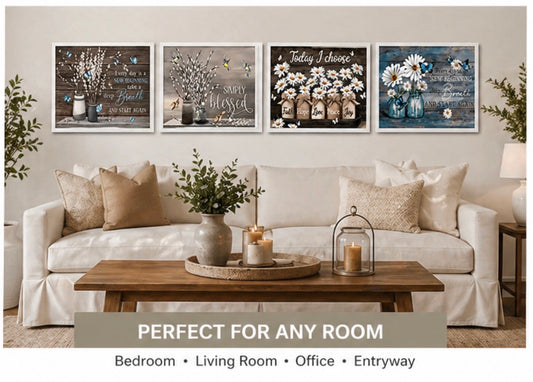 Framed Inspirational Wall Art 12x16 – Rustic Farmhouse Floral Quote Decor (4 Designs Available)
