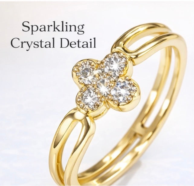 Elegant Clover Crystal Ring (Size 8) | Gold & Silver Finish