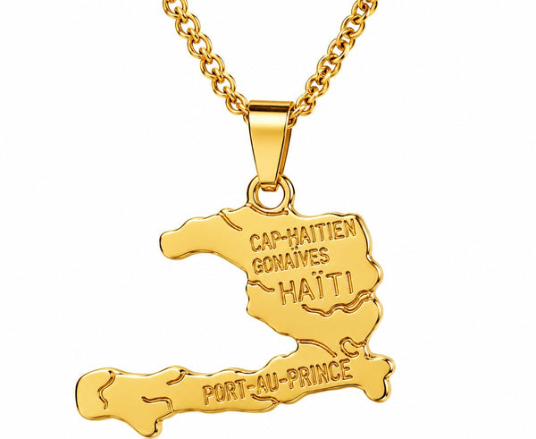 Haiti Map Pendant Necklace for Men & Women, 18K Gold Plated Zinc Alloy Haiti Necklace, 18 Inch Link Chain, Haitian Pride Jewelry, Country Map Pendant Gift for Haitian Heritage
