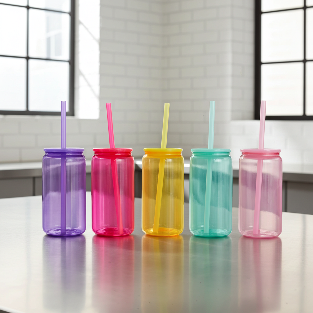 Colorful Glass Tumblers with Straws - 5 Vibrant Colors for Parties & Everyday Use - Durable & Safe Drinkware Set for Fun Sipping