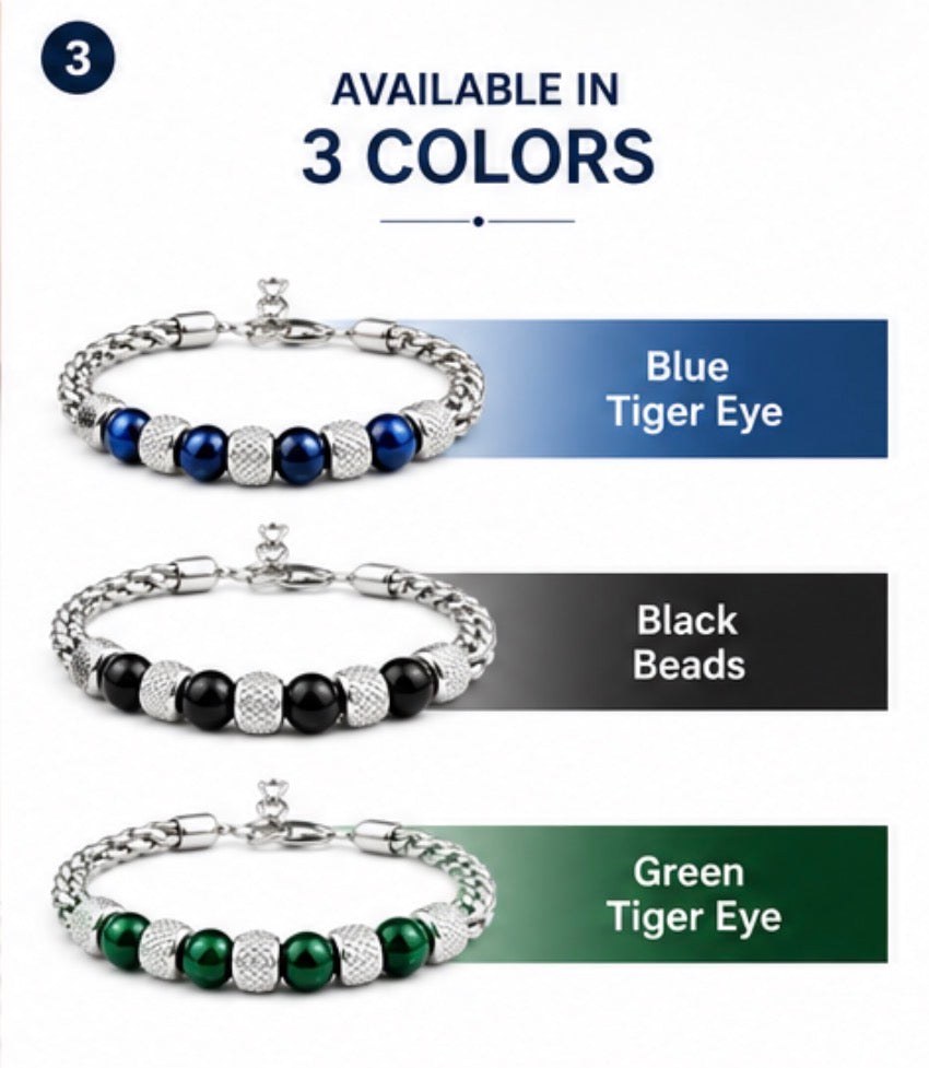 Women’s Stainless Steel Tiger Eye Bead Bracelet